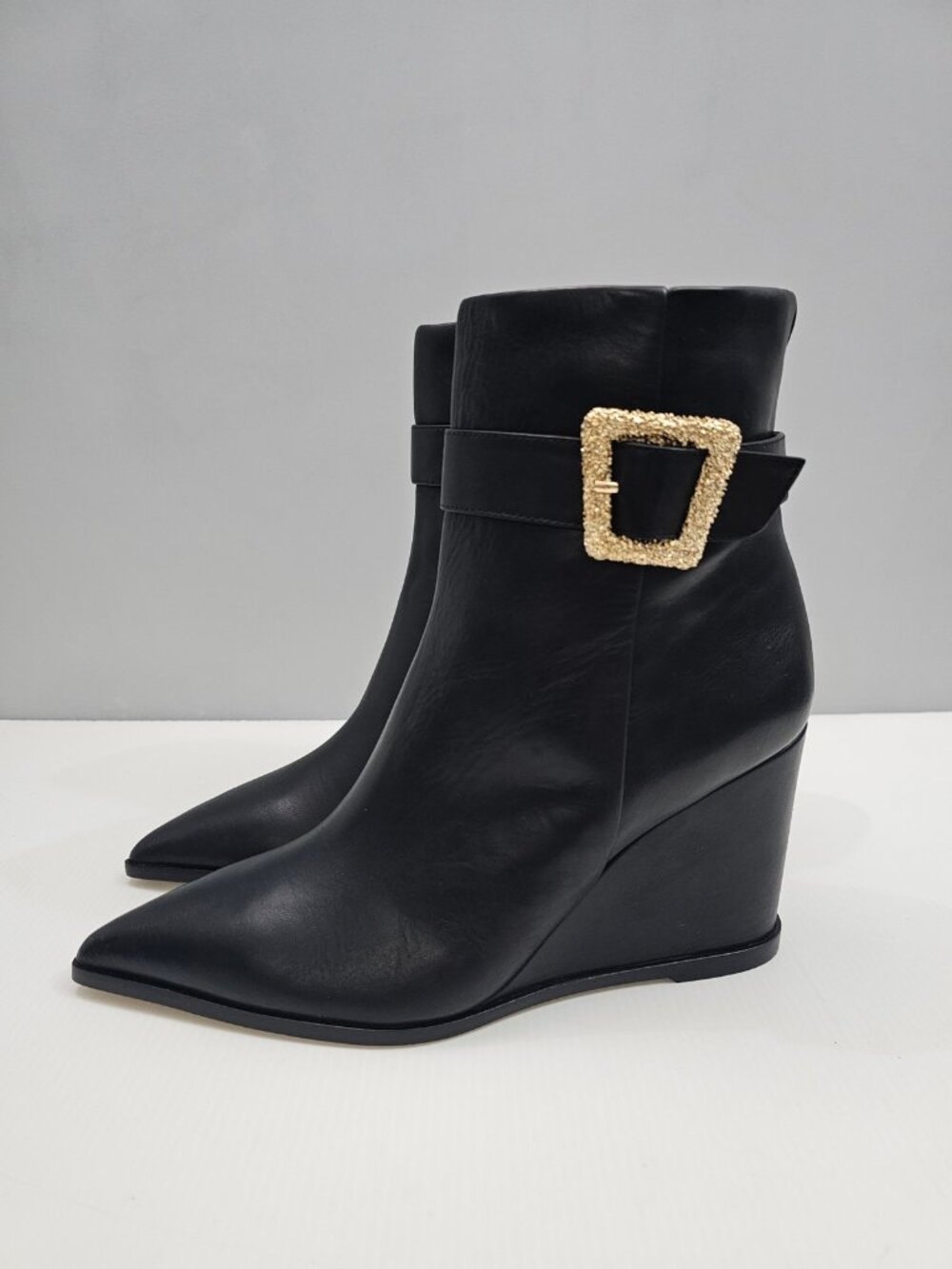 Sam Edelman Weslie Wedge Ankle Boot Womens 9 Black Leather Pointed Toe